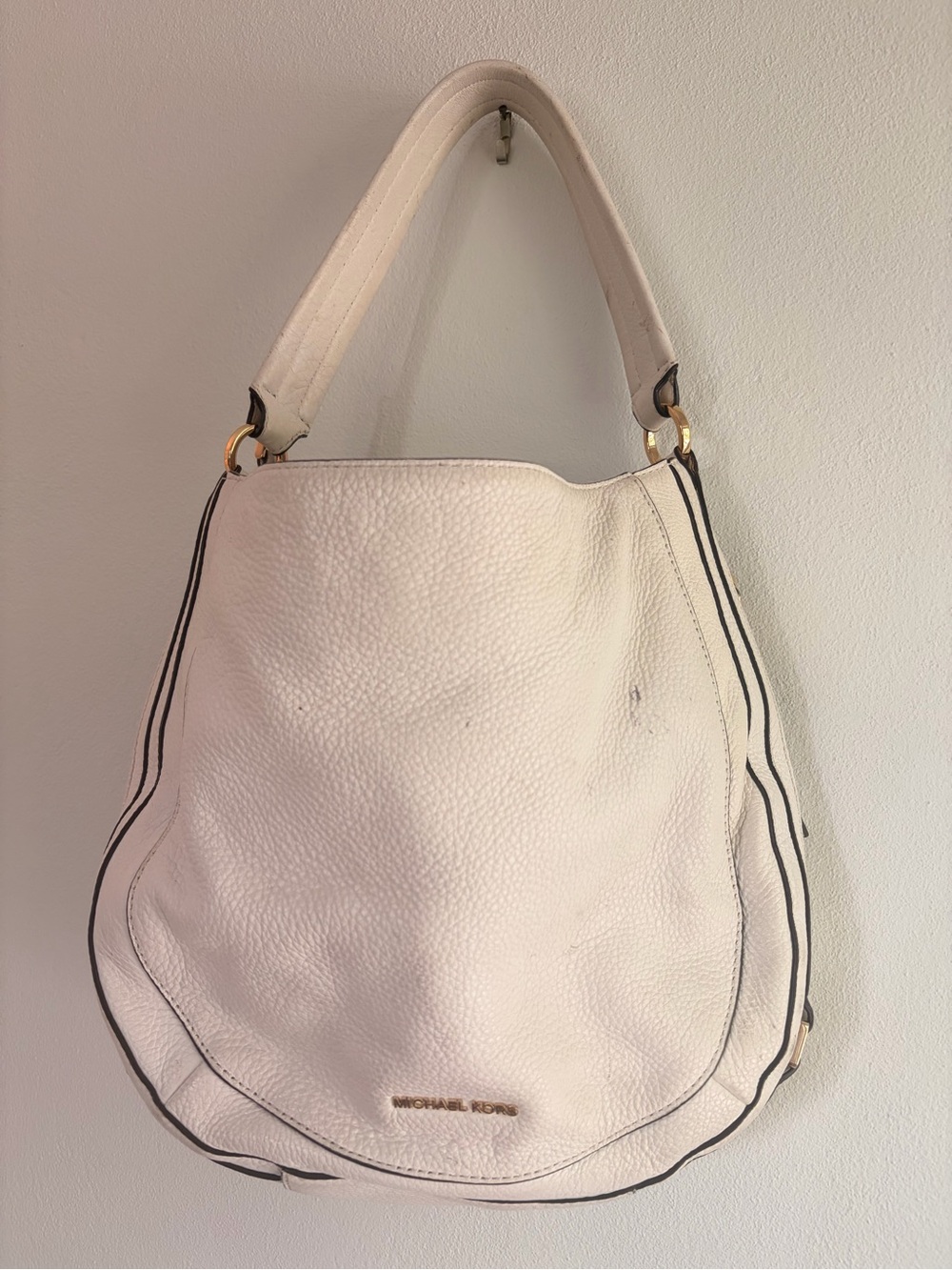 Michael Kors White Pebbled Leather Hobo Bag